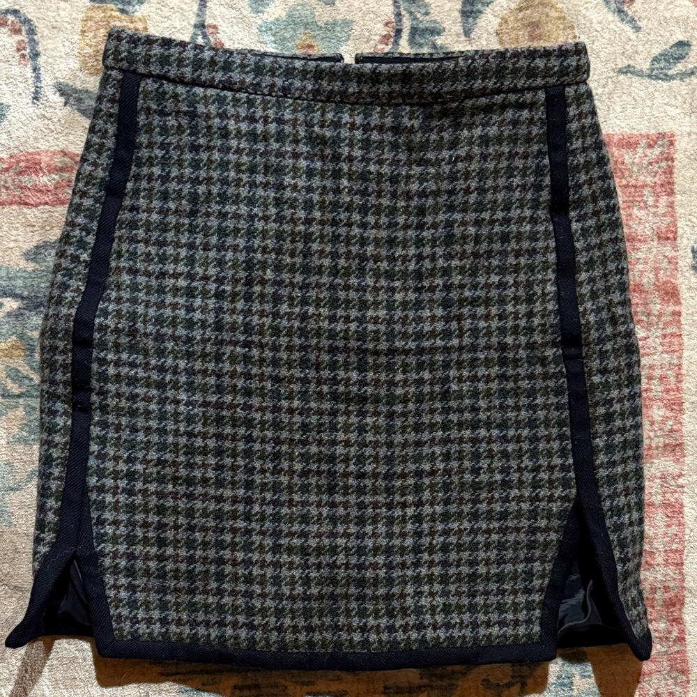 J. Crew Houndstooth Pencil Mini Skirt- Navy, Green, and Brown